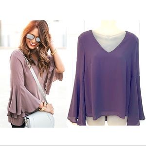 She + Sky Double Layered Bell Sleeve Top Silk Purple Small